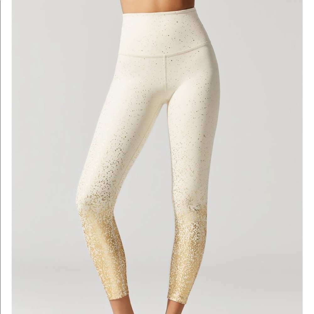 NWT Women's IVORY ROSE GOLD METALLIC  Alloy Ombre High-waisted Midi Leggings M